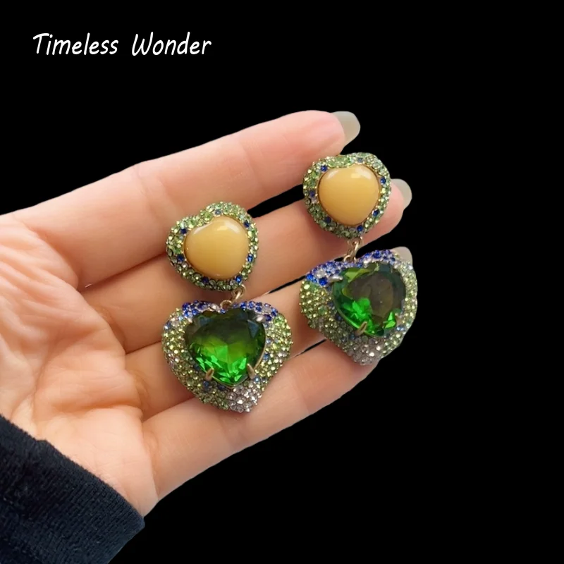 Timeless Wonder Fancy Zircon Glass Heart Stud Earrings Women Designer Jewelry Sweet Gift Rare Top Trendy Sweet Cute 3346