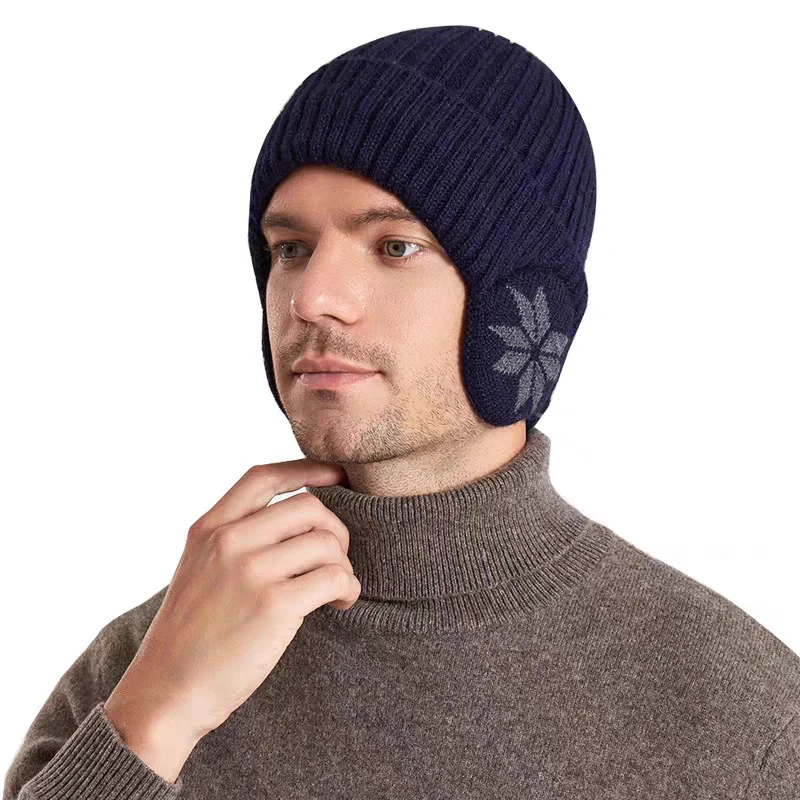 1pc nouveau unisexe hiver tricoté chapeau avec oreillette mode bonnet chapeaux pour hommes femmes en plein air classique garder au chaud casquette