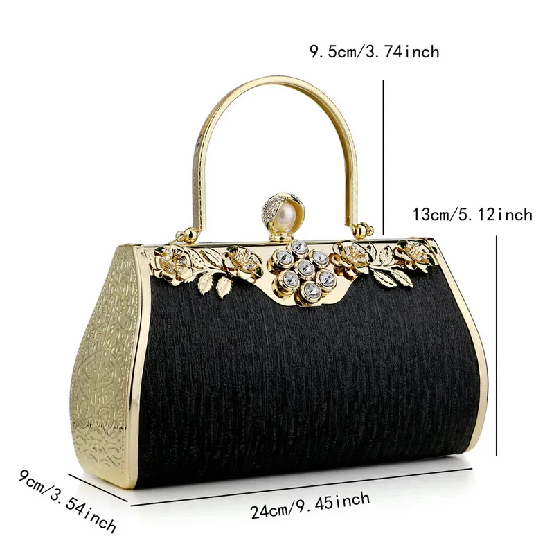 Bucket Small Clutch With Diamonds Handbags Flower Printed Purse Luxury Golden Evening Bags Lady