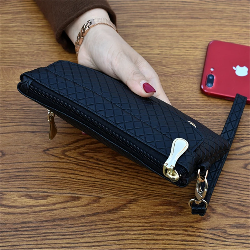 Clutch Organizer Wallet Women Organizer Purse Plaid Zipper Long Key Coin Bag Casual Women\'s Wallet Leather Money Bag