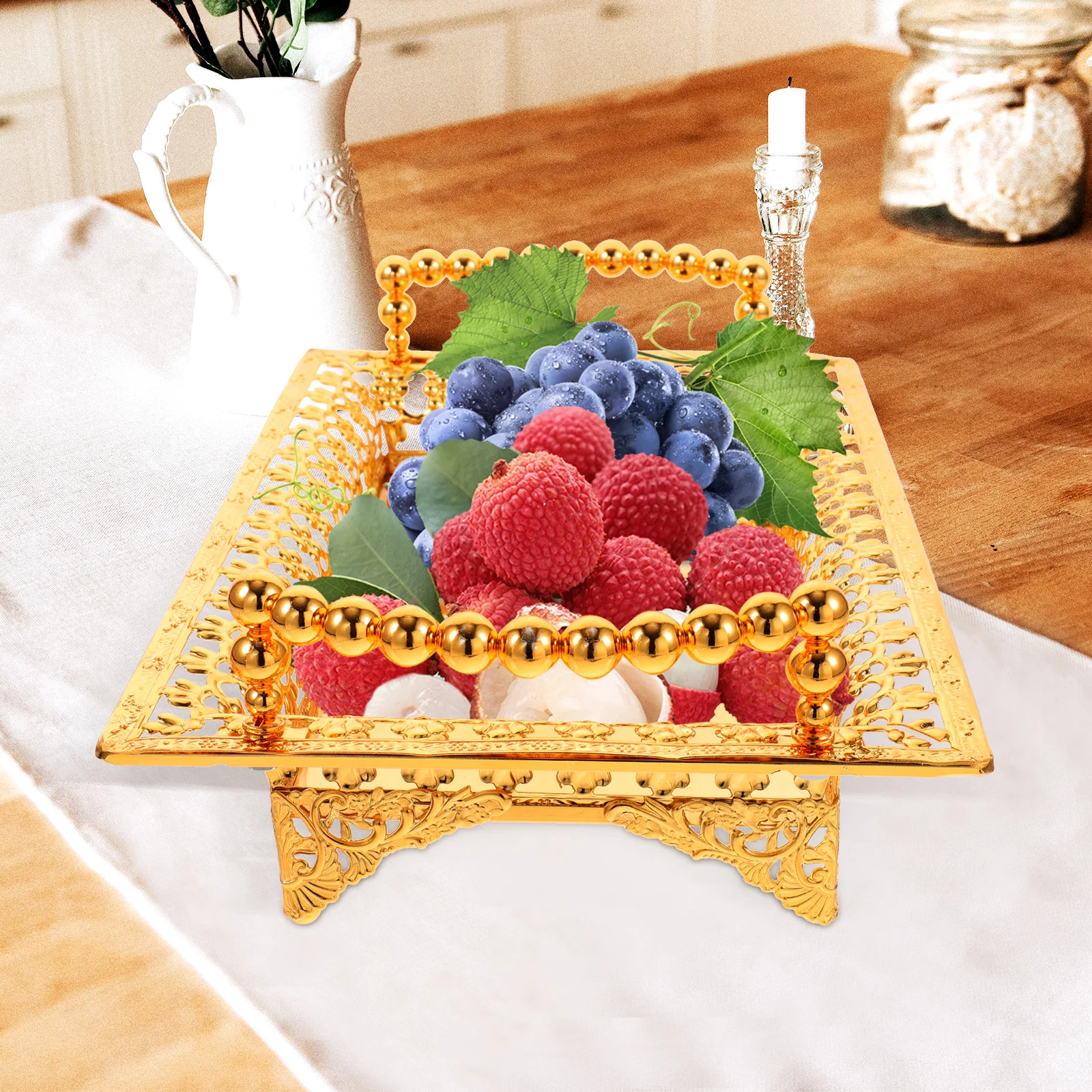 

Metal Fruit Plate Tray for Candy Storage Dessert Serving Snack Container Decorative Platter Home Party Use Easy Clean