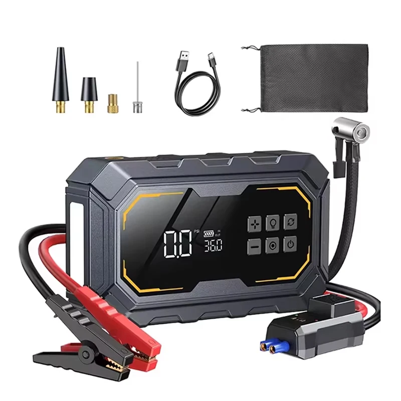 Vyvylabs 12V 6000mAh Auto-Starthilfe 1000A Spitzenstrom Tragbarer Batterie-Booster mit 150PSI Luftkompressor-Pumpe, Powerbank Notstartgerät für Auto SUV, Reifenfüller mit LED-Licht, Tragbares