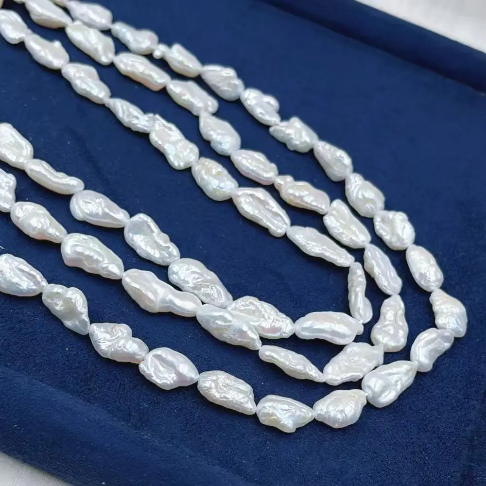 

38cm 10x18mm High-Luster Pearl Long Biwa White Real Natural Freshwater Pearl Loose Spacer Beads