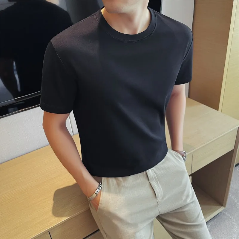 Summer 100% Cotton Short Sleeved T-shirt for Men Antibacterial Solid Color Round Neck Casual Base Shirt Business Social T-shirts