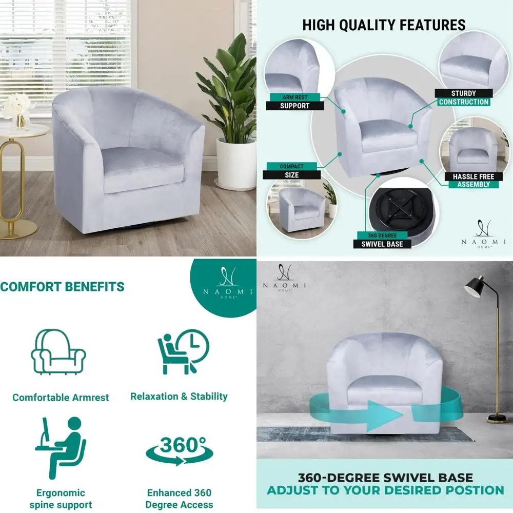 Ariana 360-Degree Swivel Barrel Chair: Comfortable Accent Chair for Living Room with Armrests, Ideal for Home Decor