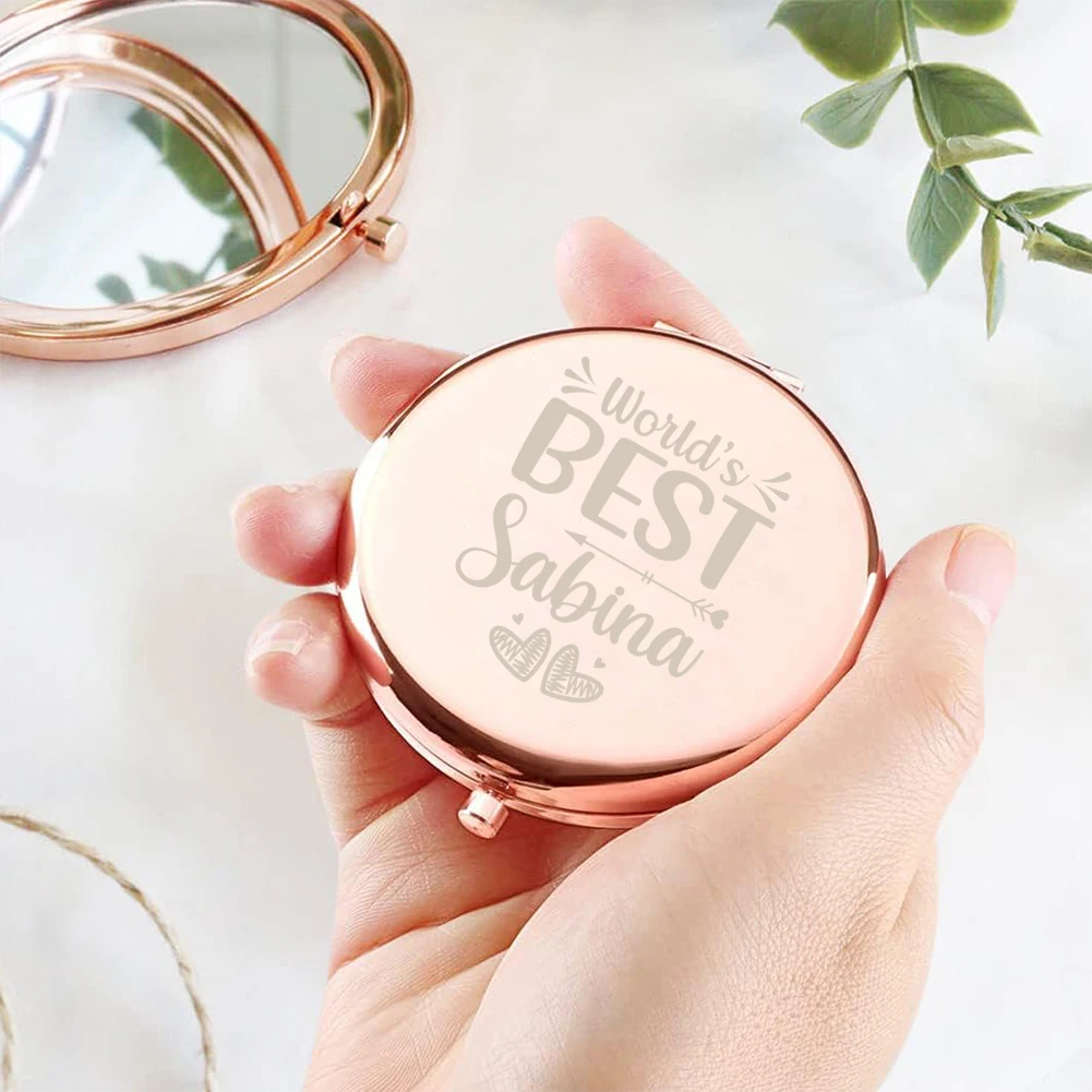 1pc Funny world's best arrow with love Custom Name Mirror With Name Round Circle Mirror Folding Mirror Pocket Mirror Party Gift