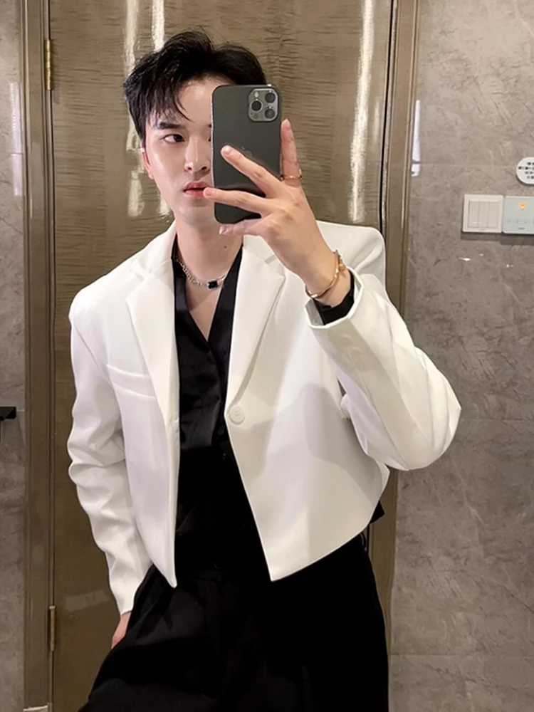 

ort White Men's Suit Jaet Haome Sli Spring Autumn Design Trendy Lightweight Luxury Faion Stand Fit Button Decor