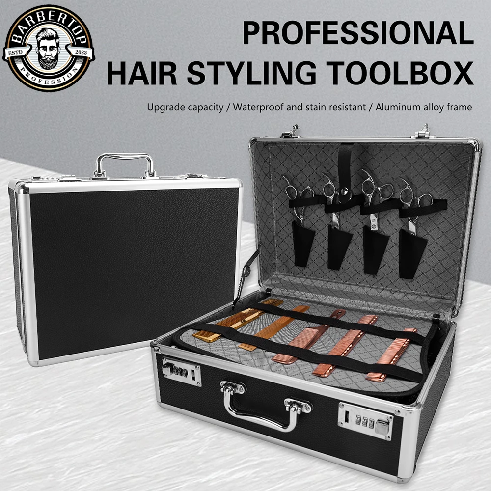 

Hard Black Aluminum Suitcase Barber Tool Salon Hairdressing Accessories With Password Atorage Case Carrying Travel Box