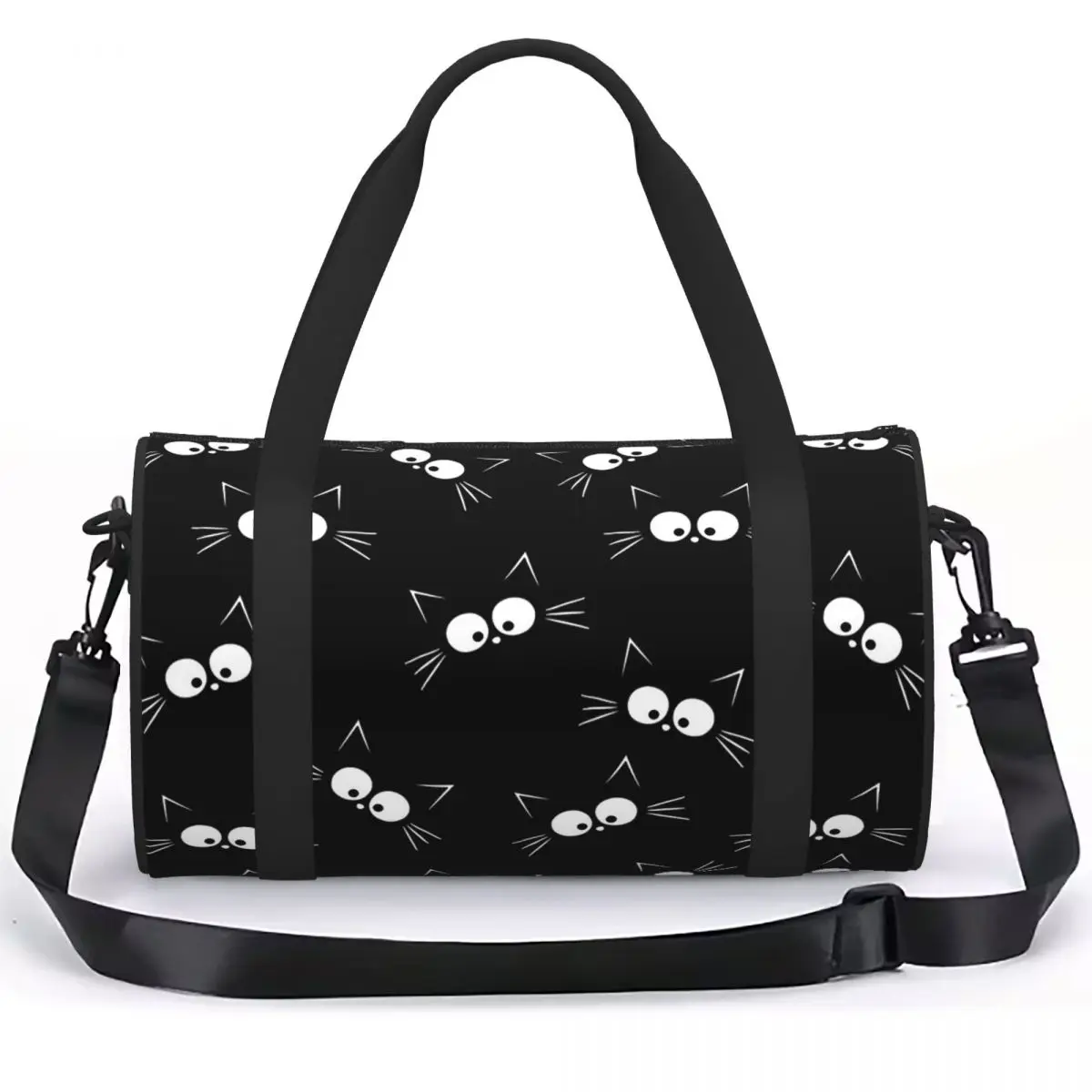 Cute Black Cat Pattern Luggage Bag Multi-Functional Duffle Tote Bag Handbags Gym Bags Fitness Bag for Boys Girls