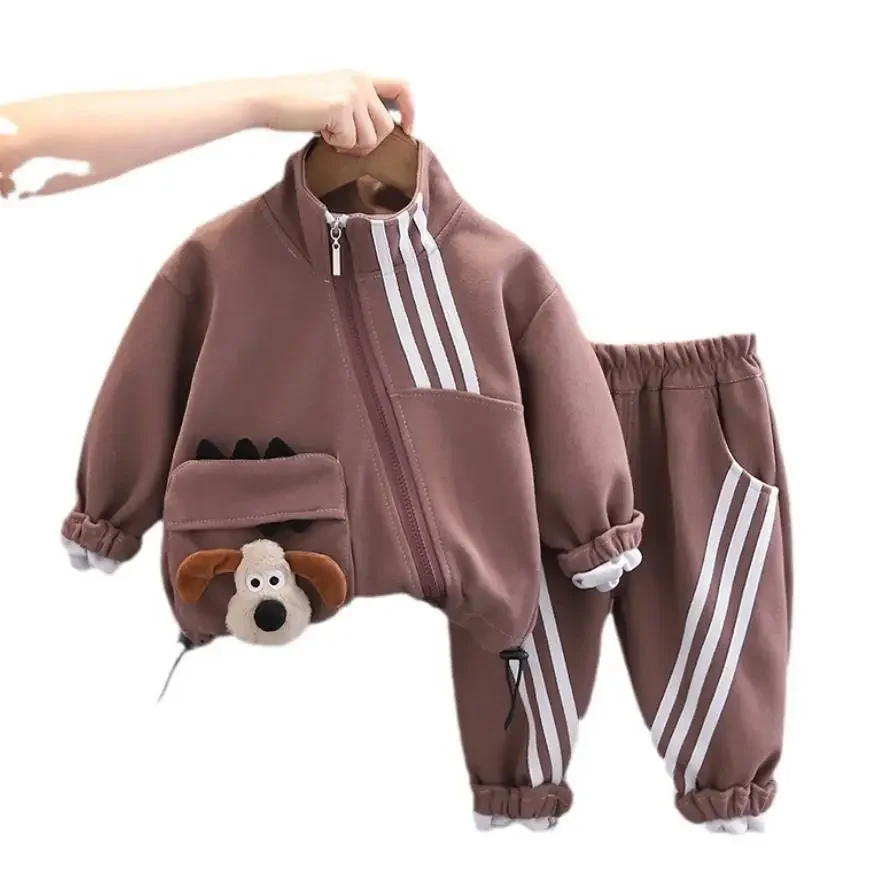 Baby Boy 1st Birthday Outfit Sets Korean Style Cartoon Puppy Zipper Casual Jacket And Pants 2Pcs Tracksuits Kids Infant Clothes