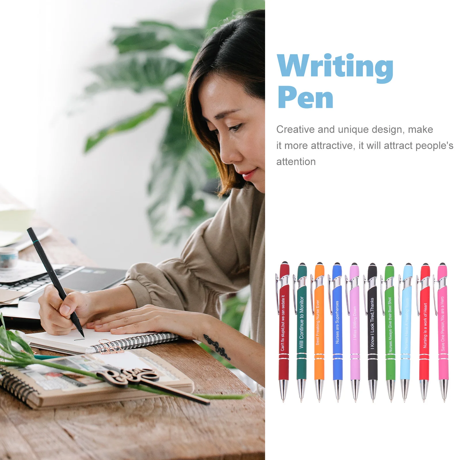 مجموعة أقلام حبر جاف مكونة من 10 قطع، تصميم أنيق، كتابة سلسة، قبضة مريحة، أدوات مكتبية مدرسية، كتابة محمولة #1