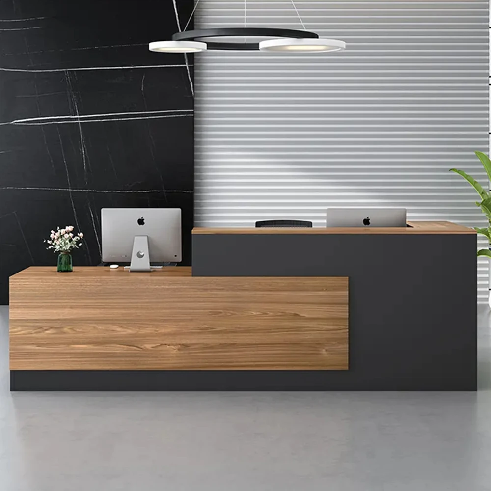 Factory Supply Wooden Salon Reception Counter Front Desk Reception Desk Office Building Hotel Office Front Counter Desk