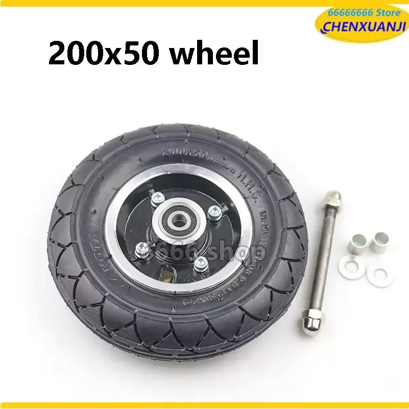 200x50 Wheelchair Wheels Tyre 8x2 Inch Pneumatic Tire with Alloy Wheel Hub Axle for Gas Scooter Electric Scooter Vehicle