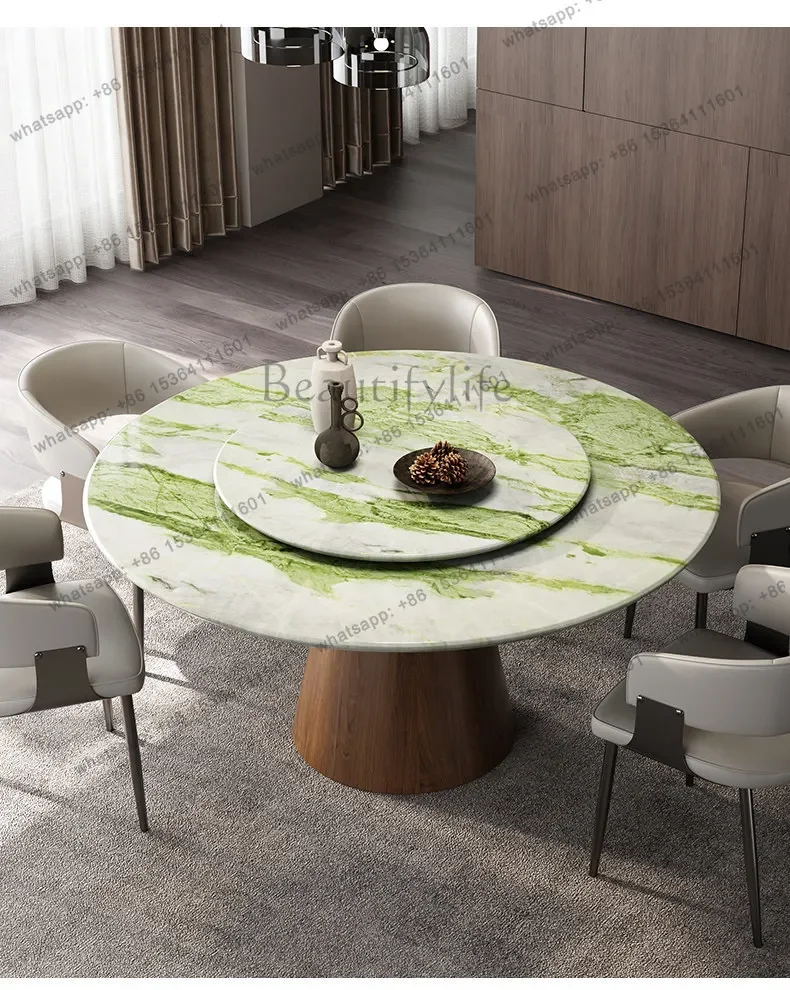 LXImported Luxury Stone Swan Lake Round Dining Table with Carousel Hotel Villa Natural Marble Round Dining TableSSS