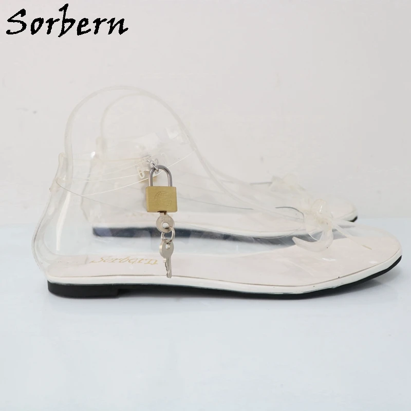 Sorbern Comfortable Women Flat Shoes Transparent Pvc Ankle Strap With Locks Round Toe See Through Flat Shoes Unisex Custom Color