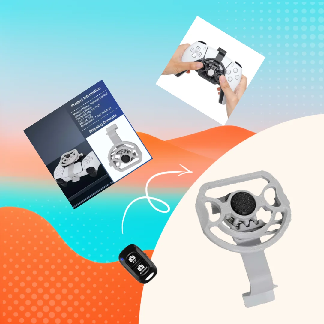 

For PS5 For PS5 Pro / Slim Game Controller Mini 3D Printing Steering Wheel - Durable Auxiliary Replacement Gaming Accessory