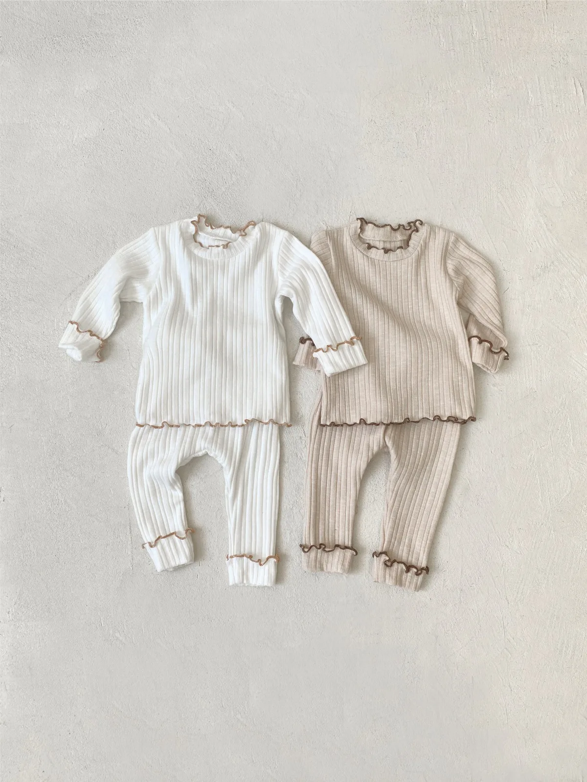 2024 Autumn New Baby Girl Solid Home Clothing Set Infant Toddler Long Sleeve Tops + Pants 2pcs Suit Baby Cotton Pajamas Outfits