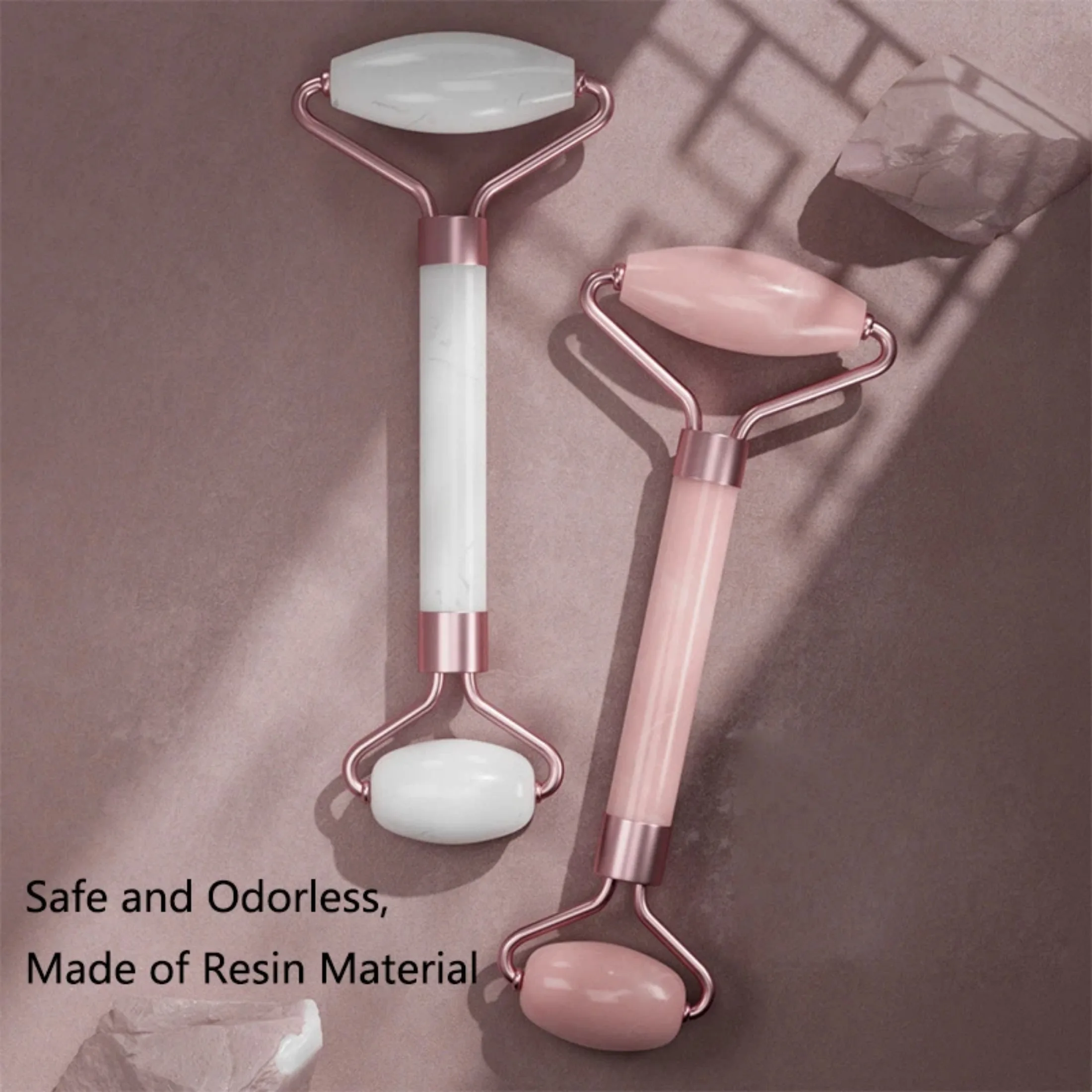 Face and Neck Massager Roller and Guasha Board Resin Non-rose Crystal Jade Roller Beauty Double-ended Massage Skincare Tools