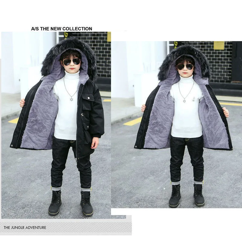 2023 Boys Velvet Thick Jackets  Winter -30℃ Children\'s Parka Warm Cotton-Padded Outerwear Big Kids Thickening Coat Clothes 5-12Y