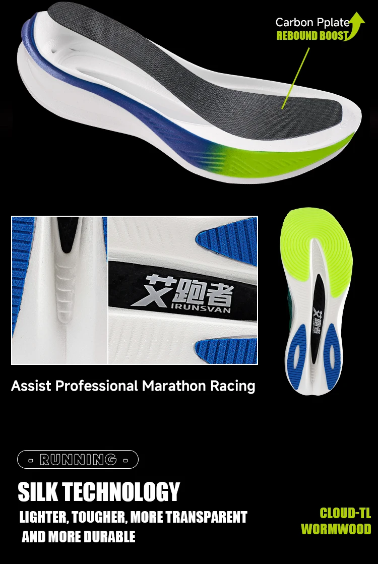 2025 IRUNSVAN Marathon-Schuhe, Carbon, hochwertig, atmungsaktiv, Bounce-Back-Dämpfung, professionelle Trainingsschuhe, leicht – Detail 9