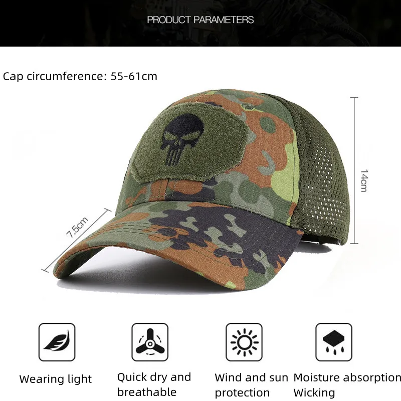 Skull Tactical Hat Military Army Cap Men Sun Cap Summer Hunting Jungle Hiking Fishing Sport Hat Camo Men Baseball Cap Quick-Dry