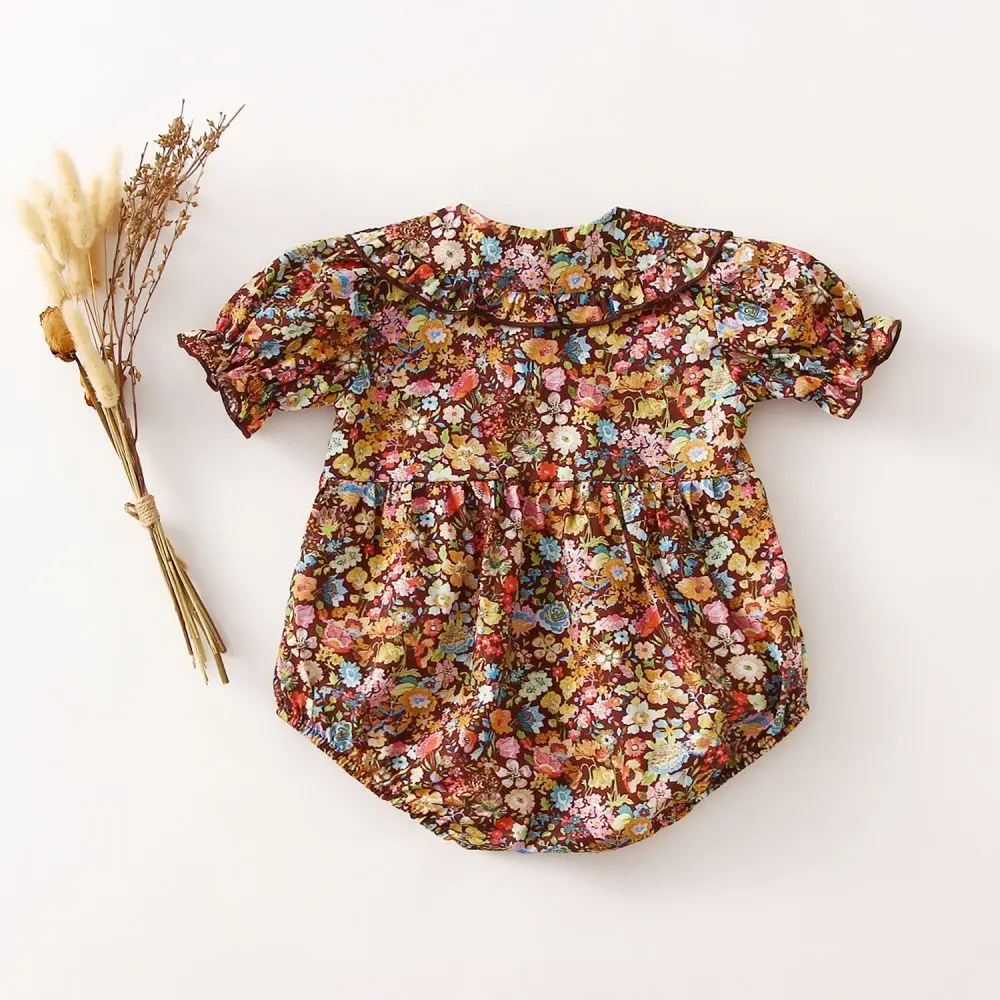 Summer Floal Baby Girl Playsuit 0-2Years Soft Cotton Infant Girls One-piece Newborn Girl Clothing