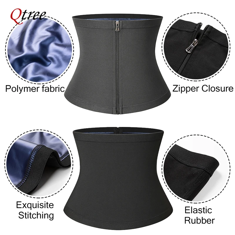 Qtree Men Body Shaper Waist Trainer Trimmer Slimming Belts Workout Shapewear Sauna Corset Fitness Sweat Weight Loss Fat Burner