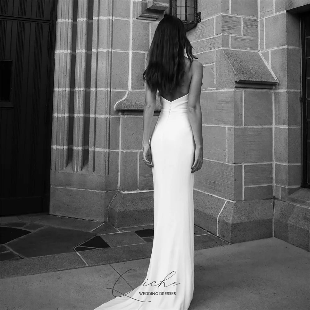 QICHE Sexy Deep V-Neck Halter Mermaid Wedding Dresses Sleeveless Open Back High Side Split Pleat Vestidos De Novia Customized