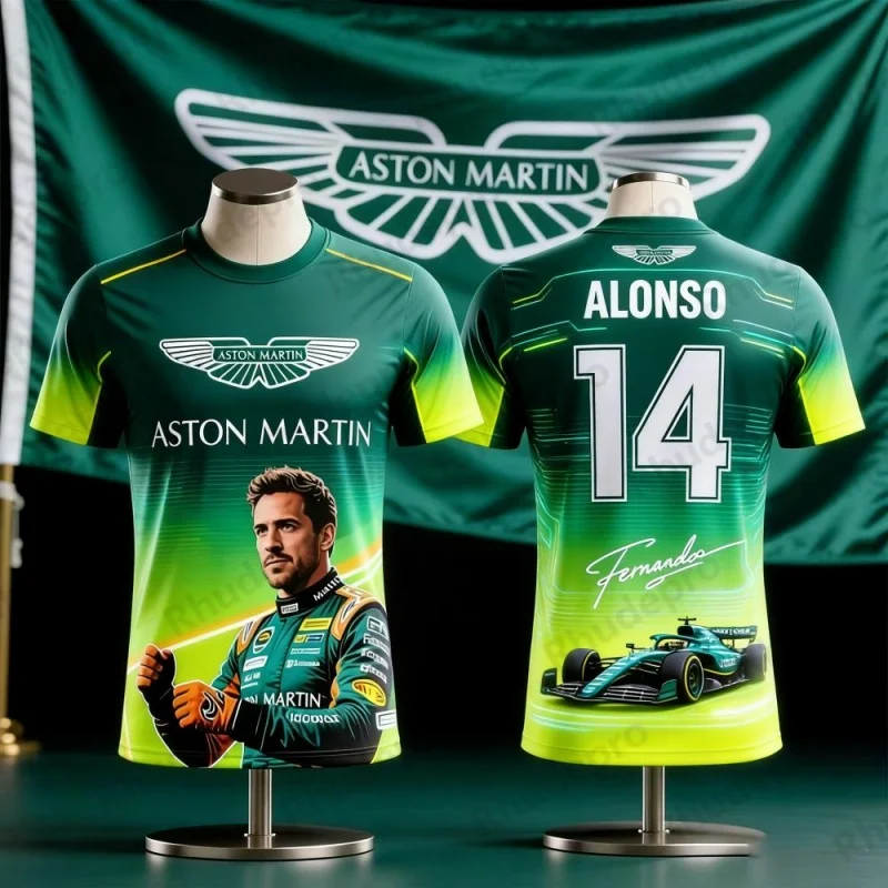 

Футболка Aston Martin 2026 с номером Фернандо Алонсо. Футболка 14 T Spanish Racers Team Racing Suit, быстросохнущая, винтажная