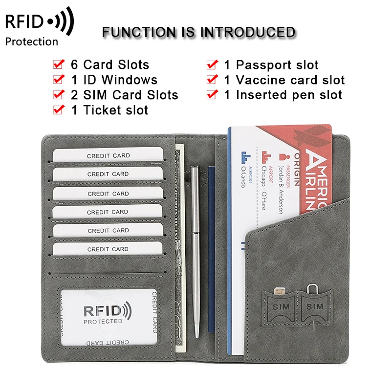 MIYIN Cross-border hot spot RFID passport bag travel wallet multi-function can put SIM card ID bag leather case passport holder