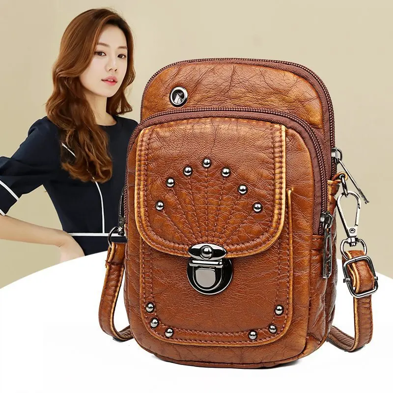 Retro Rivet Shoulder Bag Chain Crossbody Bags for Women Luxury Leather Messenger Bag Women Large Handbag Lady Bolsas De Mujer