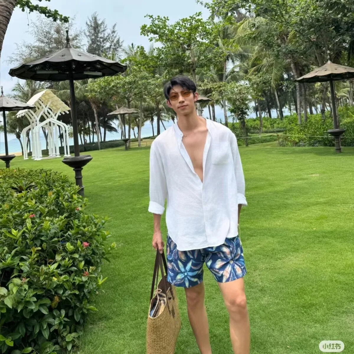 

Мужская рубашка из чистого льна — воротник-стойка в стиле Old Money, UPF50+, анти-УФ и дышащая летняя одежда, льняная рубашка для курортной одежды