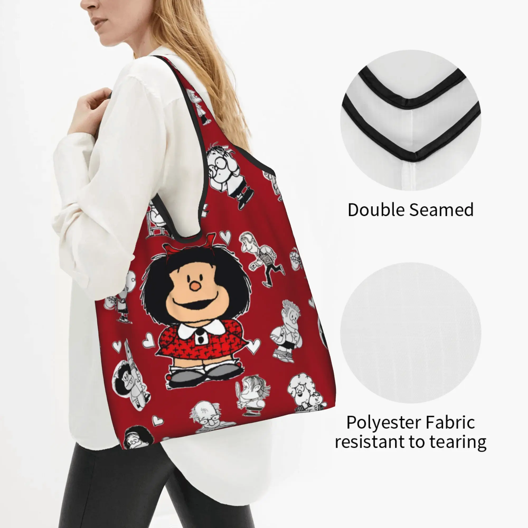 Fashion M-Mafaldas Manga Comics Shopping Tote Bags Portable Comics Groceries Shopper Shoulder Bag