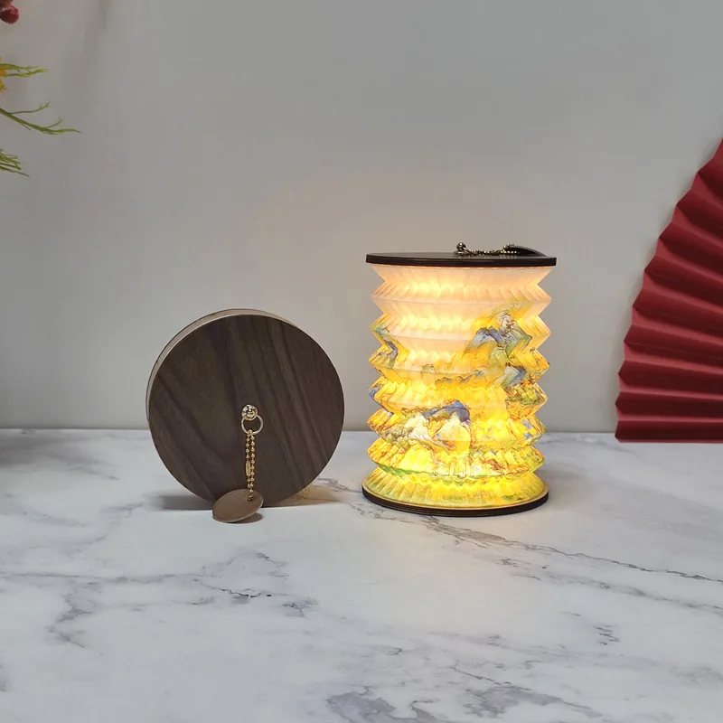 Creative Wooden Folding Atmosphere Small Lantern Night Light Decoration Room Desktop Decoration LED Light