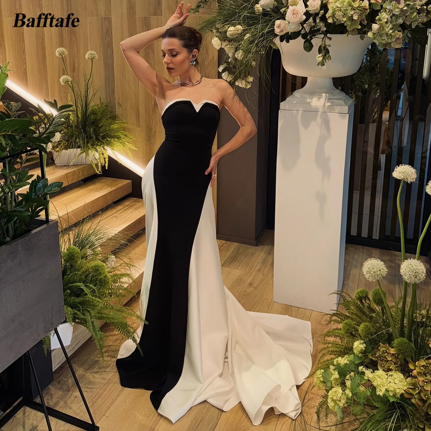 

Bafftafe Черное вечернее платье русалки цвета слоновой кости по индивидуальному заказу, арабское женское вечернее платье для выпускного вечера, платья знаменитостей с красной ковровой дорожкой