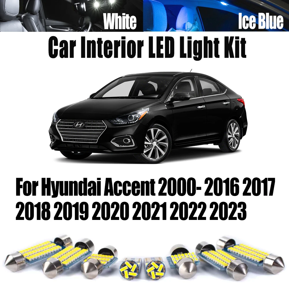 For Hyundai Accent 2000- 2016 2017 2018 2019 2020 2021 2022 2023 Reading License Plate Lamp LED Interior Dome Light Car Bulb Kit