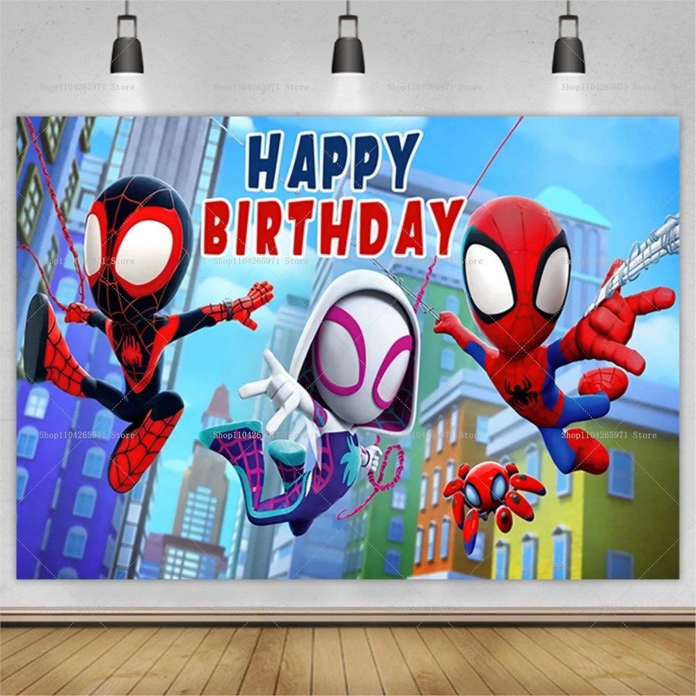Spidey and His Amazing Friends Party Backdrop Happy Birthday Superhero Photo Background Banner Baby Shower Decor Accessories view 2