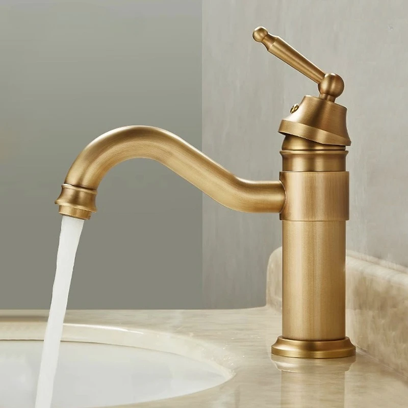 

Vintage European Brass Single-Hole Basin Faucet Home Bathroom Vanity Sink Faucet Hot/Cold Rotatable Water Tap