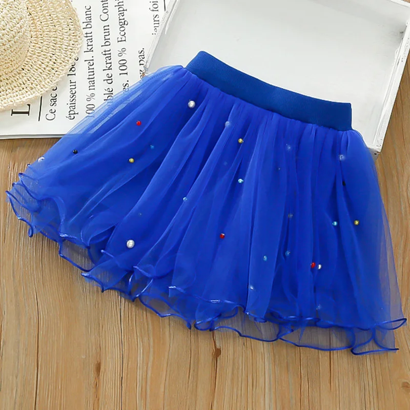 DE PEACH Fashion Cute Baby Girls Tutu Skirts Princess Kids Pearls Tulle Fluffy Skirt Children Party Ballet Dance Clothes Summer