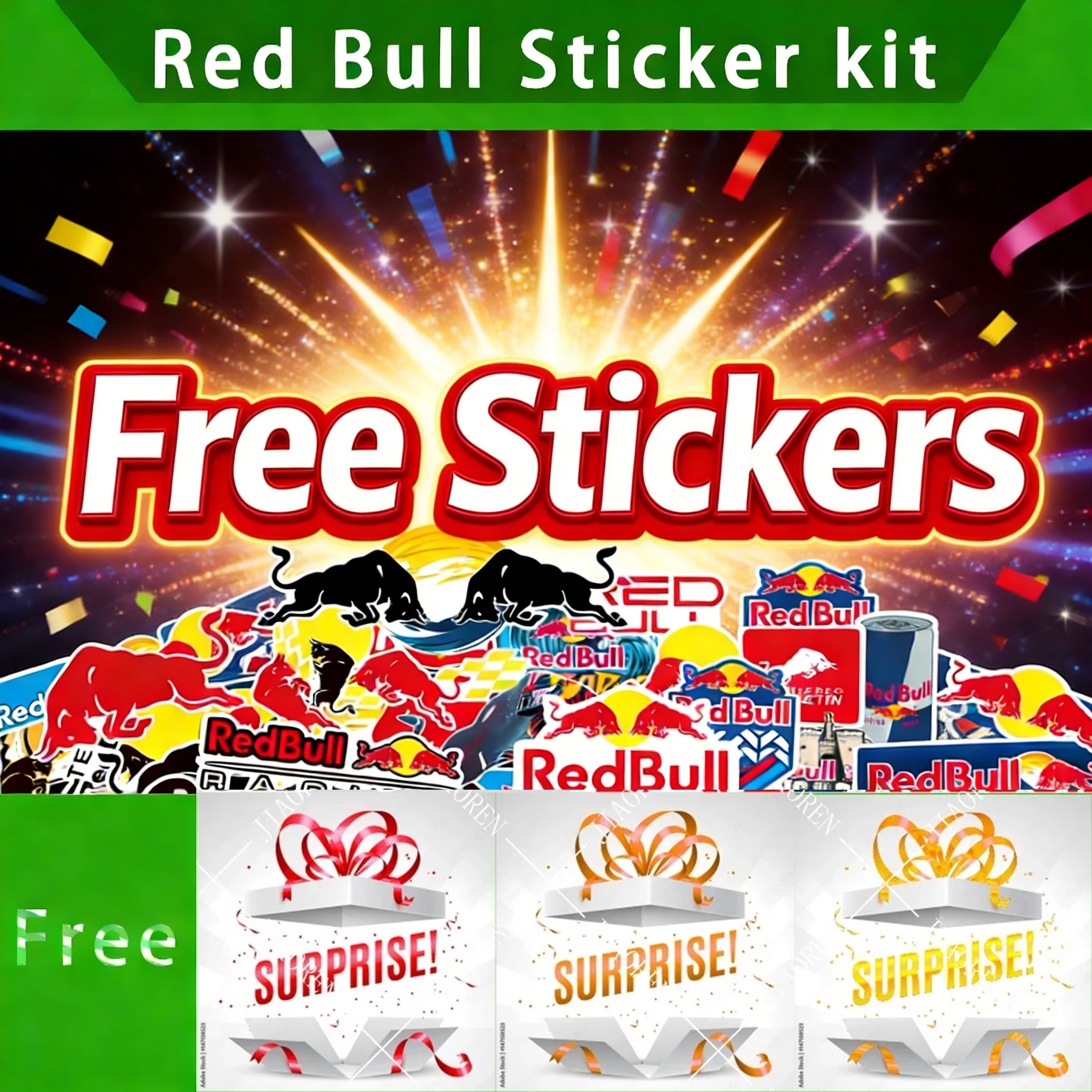 

Reflective Red Bull Decal Kit - Multi-Use Stickers for Motorcycle, Car, Laptop & More (Blind Box Included)