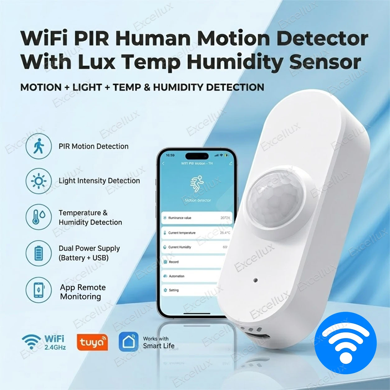 Tuya WiFi PIR Motion Sensor Smart Life Human Body Infrared Detector Wireless Home Security Temp Humidity Brightness Sensor