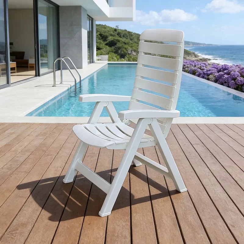 Outdoor Folding Plastic Beach Chair Portable Lounge for Hotel Courtyard Pool Camping Lightweight Sunbathing Seat