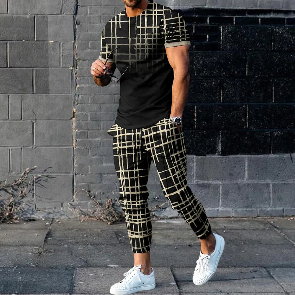 Men T Shirt Pants 2 Piece Sets Sportswear Print Bad Boy O Neck T-shirts Trousers Suits Tracksuits Sweatpants Outfits Men Clothes