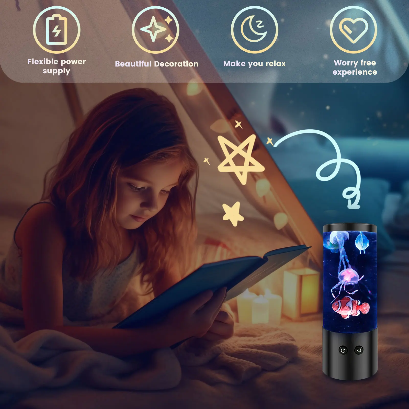 Rechargeable Jellyfish Lamp Decorative Aquarium Night Light for Home Office Jellyfish Changing Mood Light Jellyfish Lamp Gifts