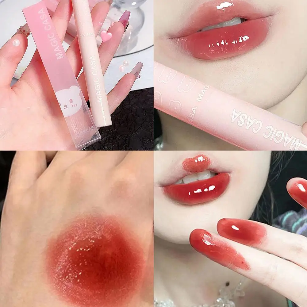 Brillo de labios líquido, brillo de labios de gelatina, tinte de labios duradero, resistente al agua, maquillaje hidratante rojo, Cosméticos brillantes, A0B6, nuevo