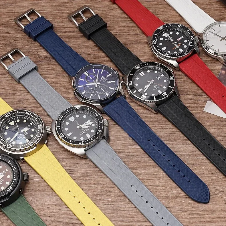 

Ремешок FKM 18 мм, 20 мм, 22 мм, 24 мм, быстросъемный водонепроницаемый универсальный ремешок для дайвинга из фторкаучука, браслет для часов Omega MoonSwatch