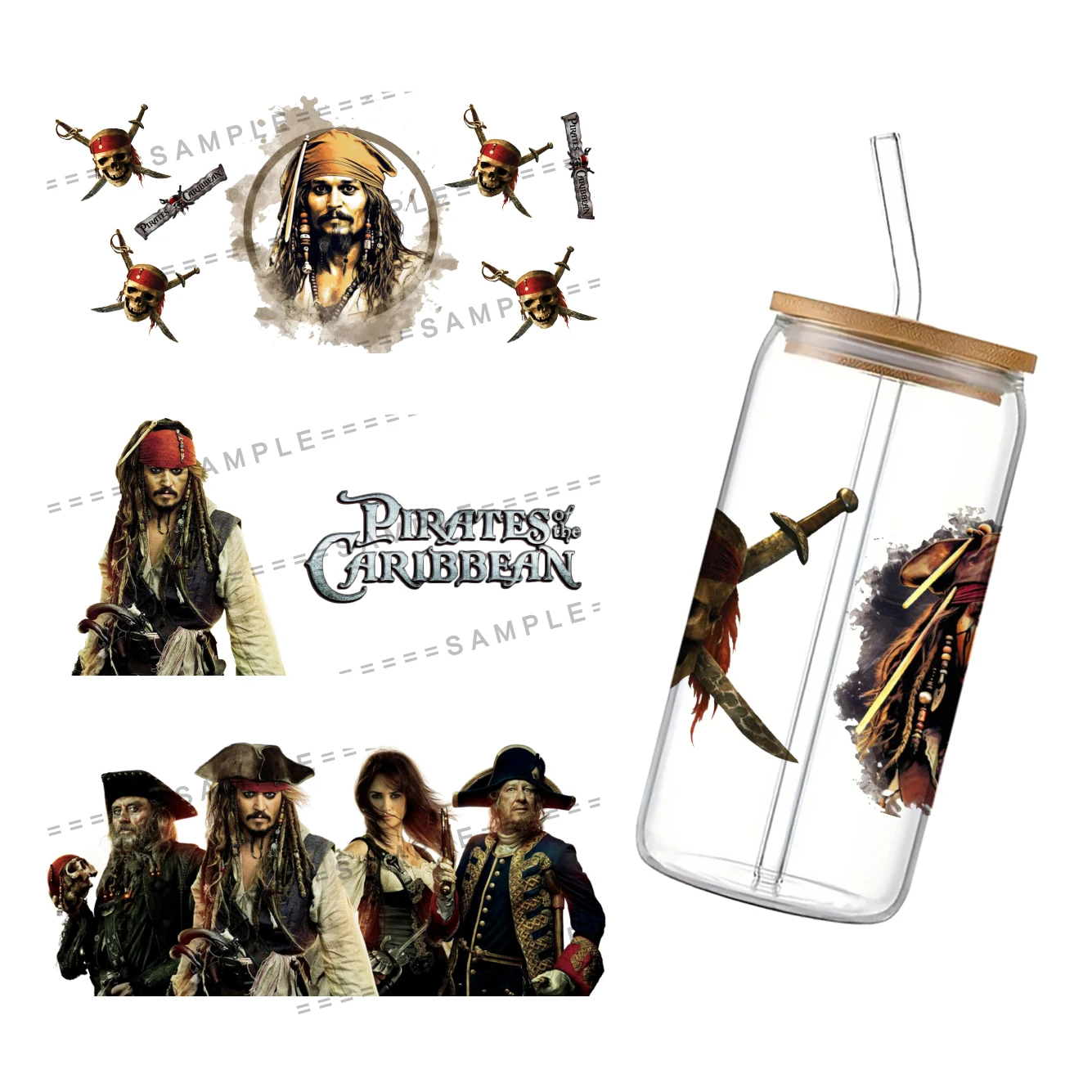 Pirates of the Caribbean Movie For Libbey 16oz Can Glass 3D Waterproof UV DTF Coffee Can Wrap Libbey Glass Wrap