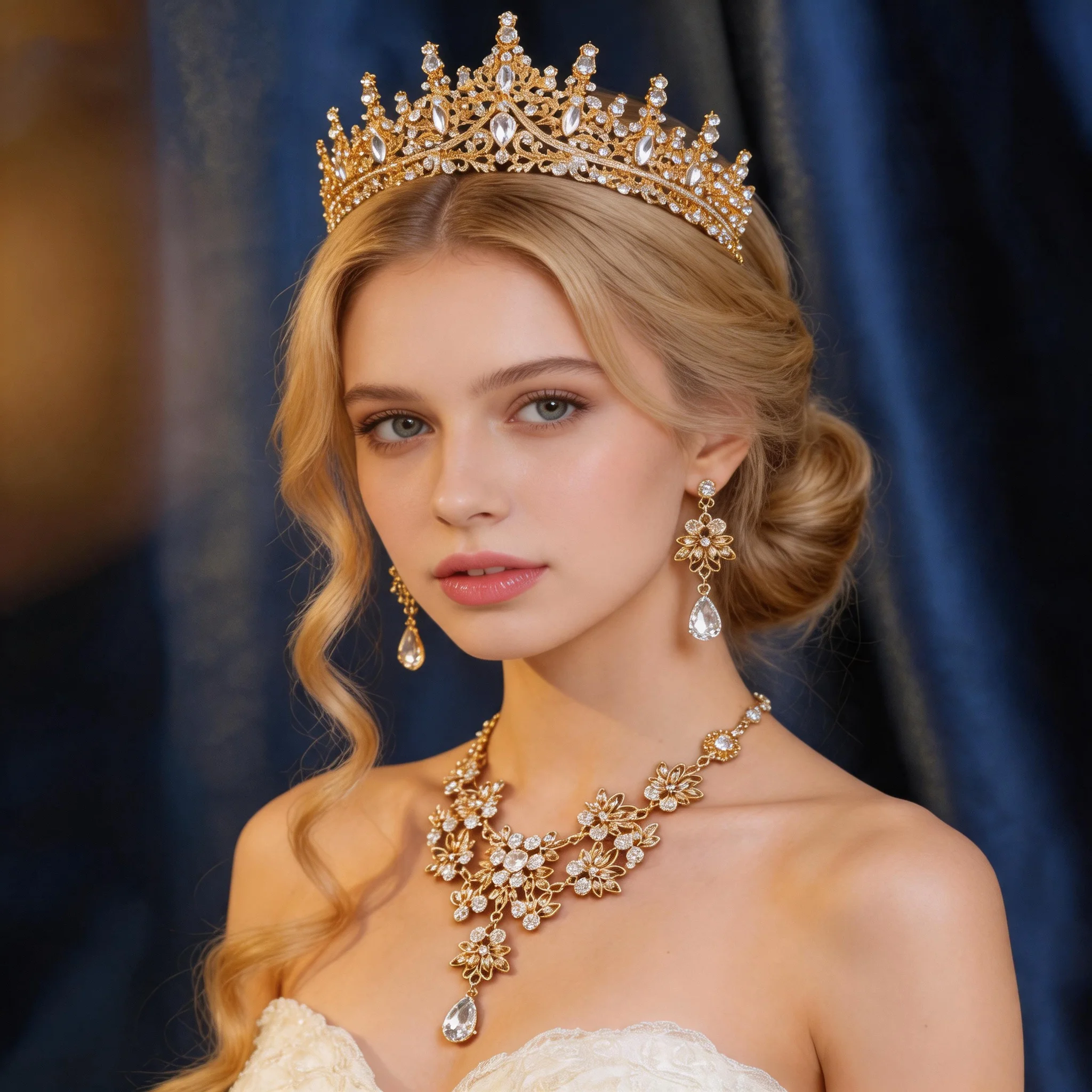 3Pcs Silver Rhinestone Bridal Crown Jewelry Set Crystal Wedding Tiara Necklace Drop Earrings Women Party Pageant Hair Jewelry