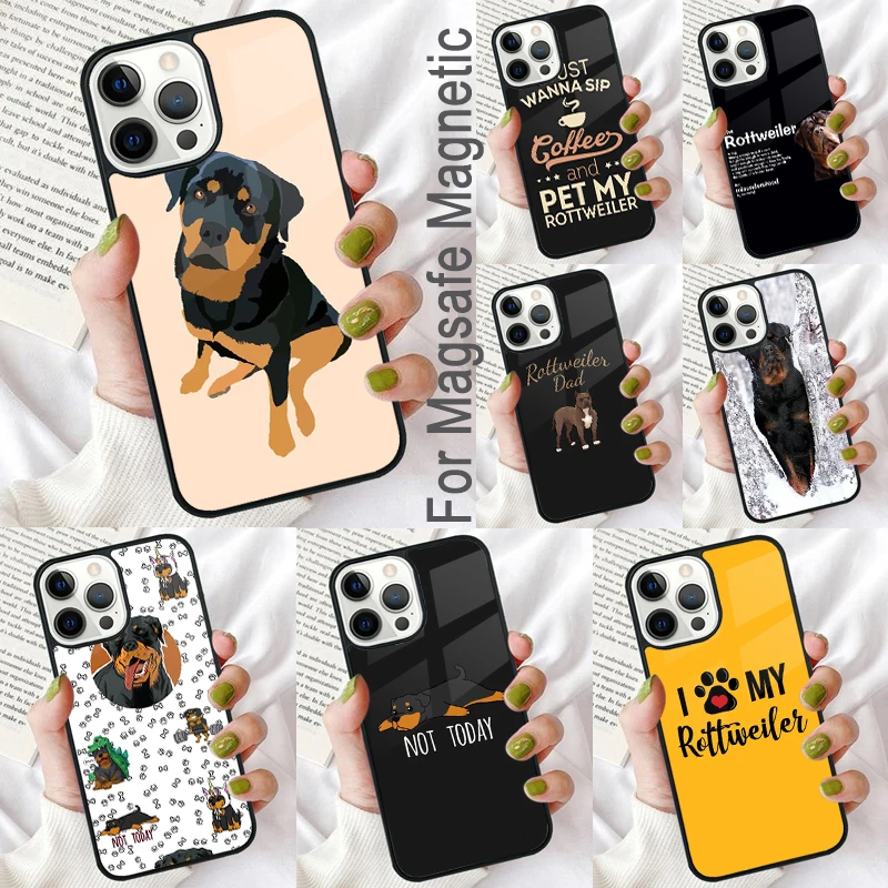 Cute Rottweiler Dog Magnetic Soft Phone Case for iPhone 16 Promax 15 Pro 13 14 Plus 11 12 Mini MagSafe Coque