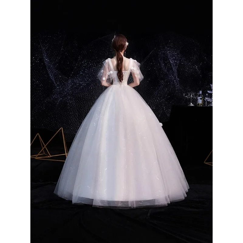 Luxury Bridal High Waist Wedding Dress Plus Size Scoop Neck Beading Puffy Stage Performance Ball Gown